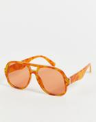 Reclaimed Vintage Inspired Unisex Oversized Aviator Sunglasses In Orange