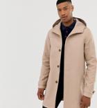 Asos Design Tall Shower Resistant Hooded Trench Coat In Stone