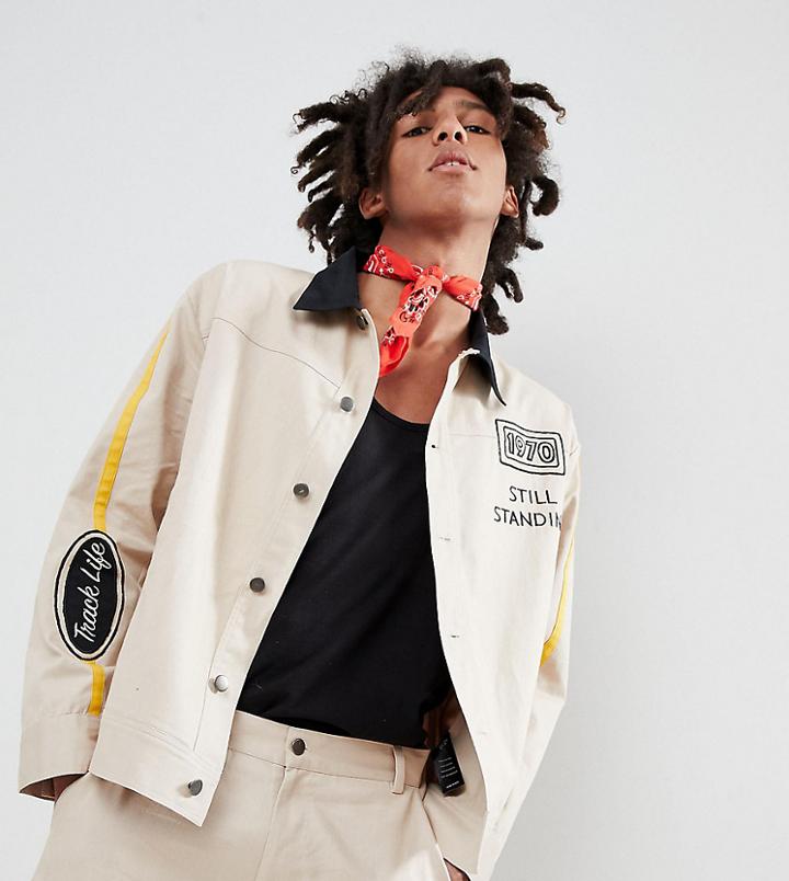 Sacred Hawk Jacket With Side Stripe - Stone