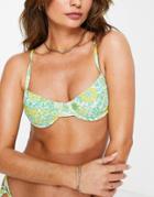 Kulani Kinis Ocean Child Underwired Bikini Top In Mint Retro Print-multi