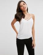Asos Mesh Insert V Neck Cami Top - Ivory