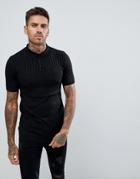 Gym King Rib Knit Polo Shirt In Black - Black