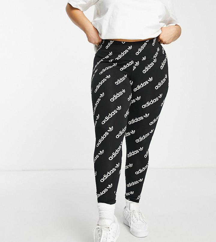 Adidas Originals Plus 'logomania' Repeat Logo Leggings In Black