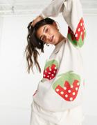 Daisy Street Relaxed Sweater In Strawberry Knit-white