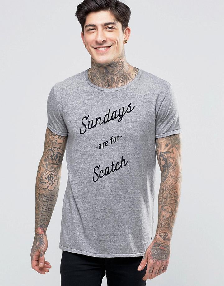 Scotch & Soda T-shirt With Sundays Are For Scotch Print In Stretch Slim Fit In Gray Marl - Gray