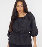 Missguided Plus Poplin Top With Ruched Detail In Black