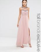 Little Mistress Tall Maxi Dress With Mesh And Embellishment Detail - Mauve