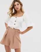Rokoko Knitted Bardot Crop Top With Balloon Sleeves