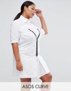 Asos Curve Cotton Shirt Dress With Hardware Detail - White