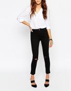 Asos Ankle Grazer Skinny Twill Pants With Ripped Knees - Black