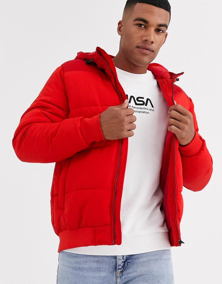 Only & Sons Hooded Padded Jacket In Red
