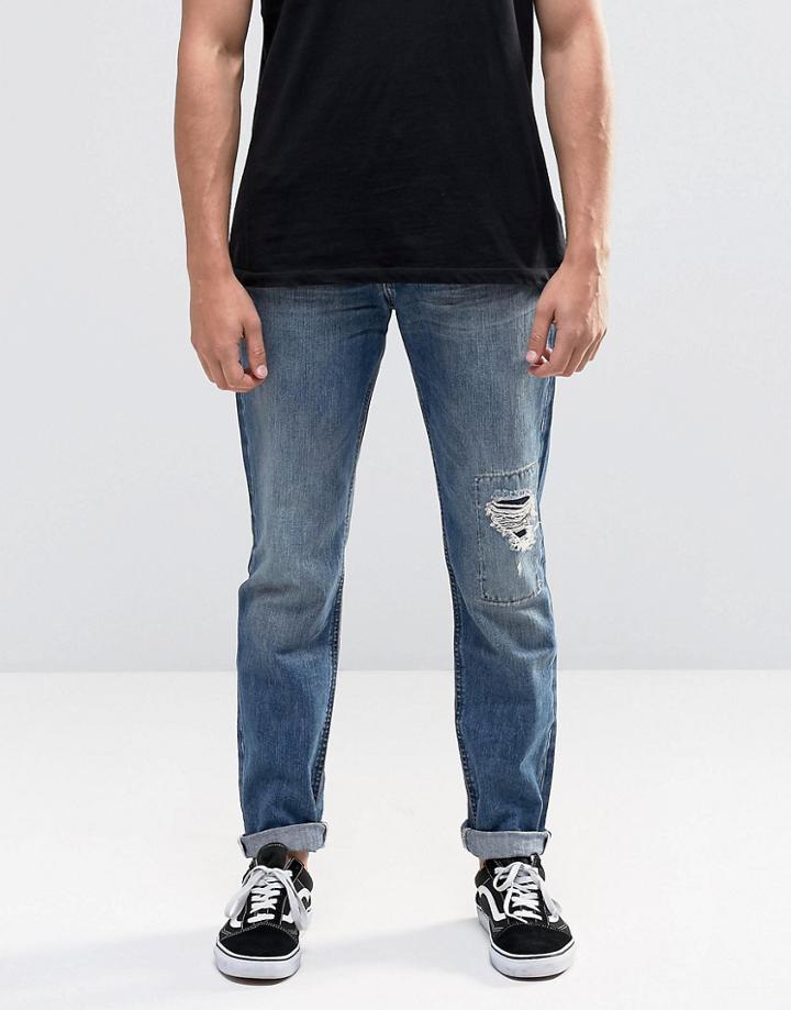 Lee Arvin Tapered Jeans Blue Blast Distressed - Blue