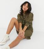 Vero Moda Petite Mini Lace Shirt Dress In Khaki-green