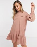 Lola May High Neck Dress With Drop Hem With Ruffle Detail-pink