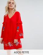 Asos Petite Ultimate Mini Embroidered Smock Dress - Red