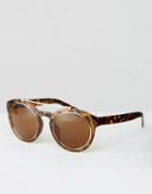 Asos Round Sunglasses With Metal Detail - Tort