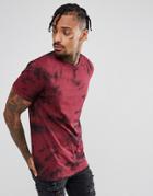 Asos T-shirt With Roll Sleeve In Red Tie-dye - Red