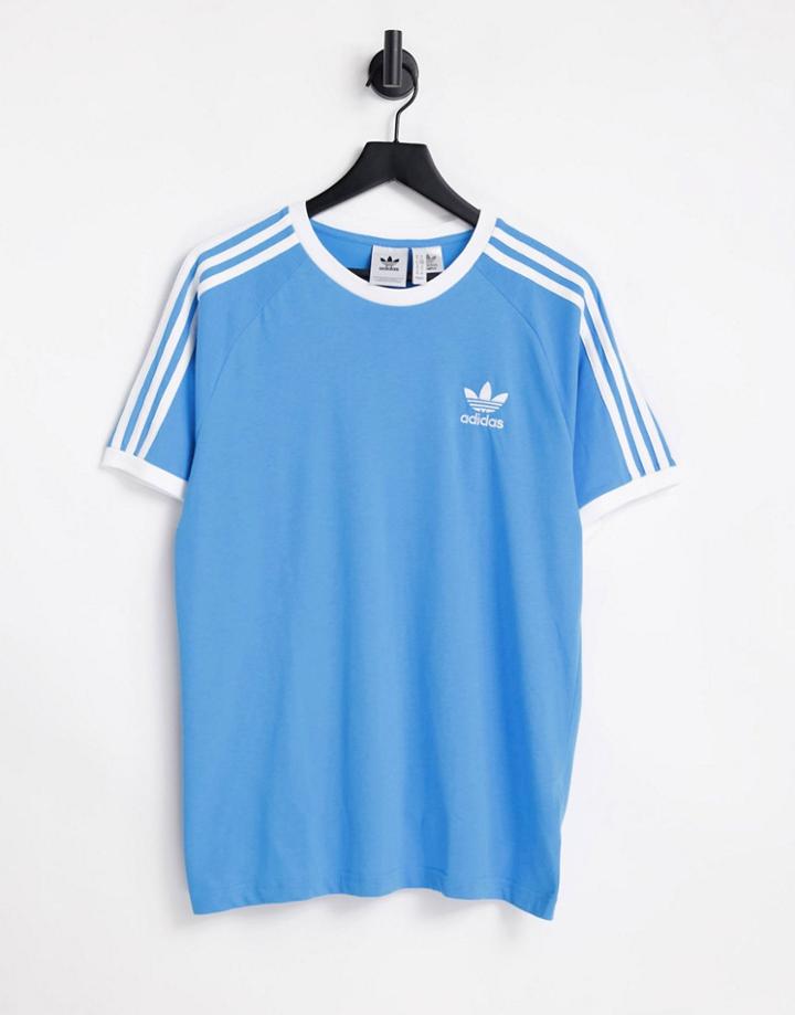 Adidas Originals Adicolor Three Stripe Traceable T-shirt In Sky Blue