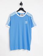 Adidas Originals Adicolor Three Stripe Traceable T-shirt In Sky Blue