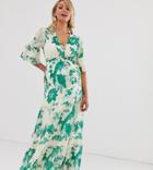 Hope & Ivy Maternity Boho Maxi Dress With Lace Inserts In Green Floral Multi - Multi