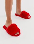 Asos Design Nola Premium Sheepskin Slippers In Red - Red