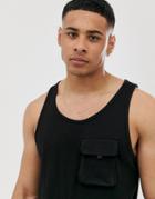 Jack & Jones Core Utility Pocket Tank With Curved Hem In Black - Black