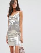 Miss Selfridge Silver Cowl Neck Cami Dress - Silver
