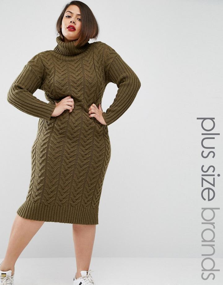 Alice & You Knitted Utility Roll Neck Midi Dress - Green