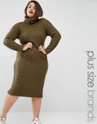 Alice & You Knitted Utility Roll Neck Midi Dress - Green