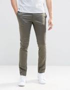 Asos Super Skinny Pants In Cotton Sateen In Khaki - Forest Night
