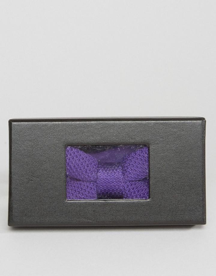 7x Knitted Bow Tie In Box - Purple
