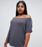 Asos Design Curve Off Shoulder Top With Short Sleeve In Drapey Fabric In Gray - Gray