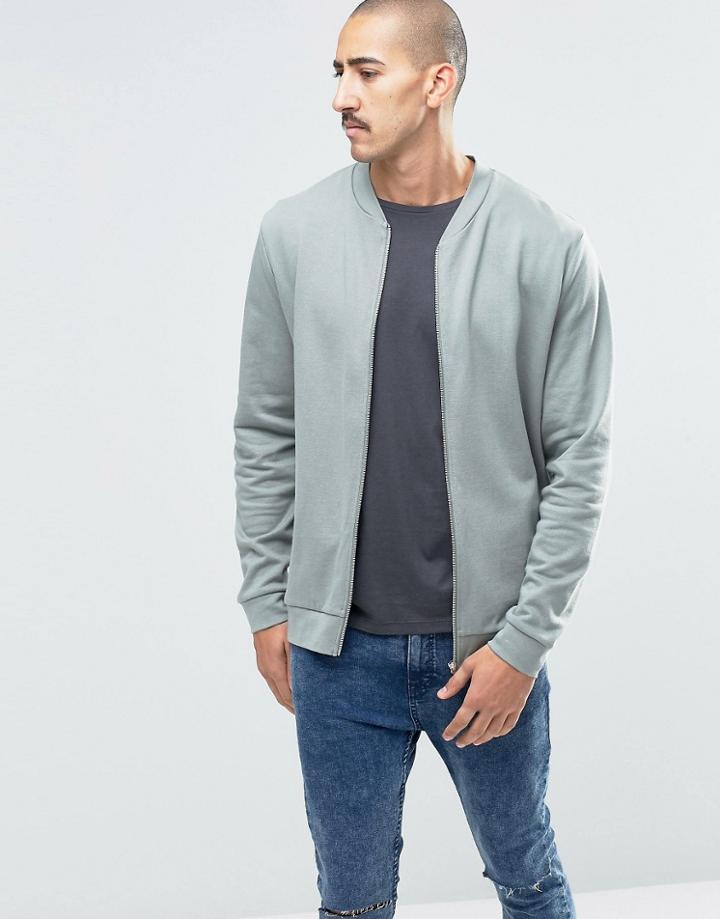 Asos Jersey Bomber Jacket In Light Khaki - Ball Green