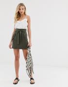 Asos Design Skirt With Pocket Detail And Tie Waist-green