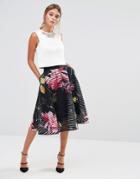 Ted Baker Orella Mesh Midi Skirt In Citrus Bloom Print - Black