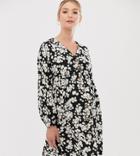 New Look Maternity Button Through Smock Dress In Ditsy Floral-black