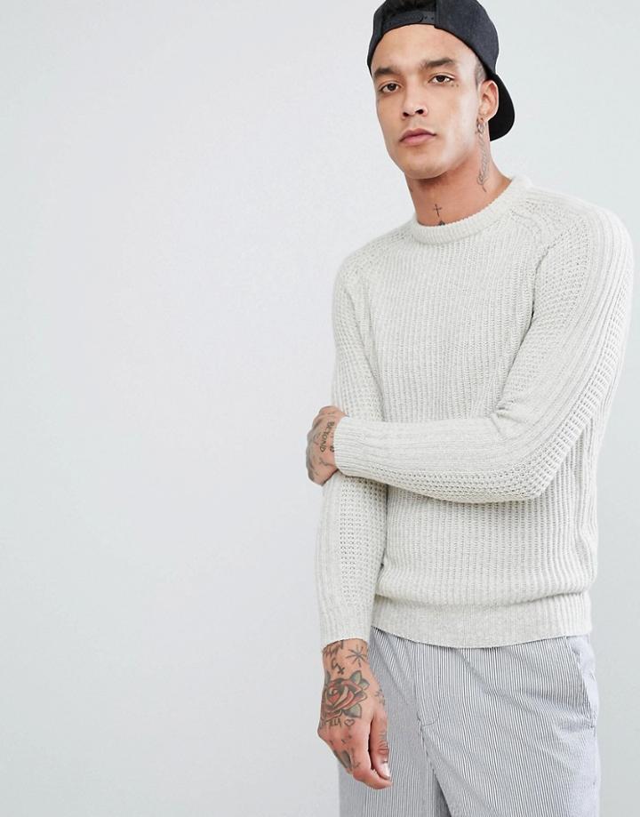 Bershka Knitted Sweater In Ecru - Beige