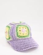 Asos Design Crochet Baseball Cap In Pastel Colors-multi