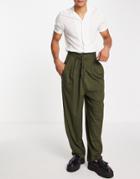 Asos Design Twisted Balloon Smart Pants In Khaki-green