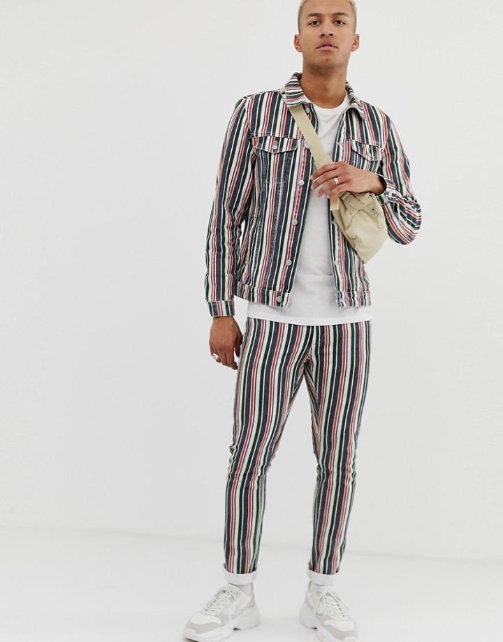 Pull & Bear Denim Jacket In Blue Stripe Two-piece - Blue