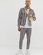 Pull & Bear Denim Jacket In Blue Stripe Two-piece - Blue