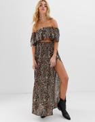 Asos Design Beach Two-piece Maxi Skirt In Chocolate Zebra Animal Print-multi
