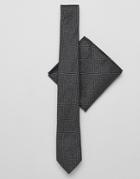Burton Menswear Party Tie And Pocket Square Set In Black Glitter - Black