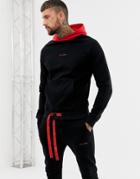 Religion Hoodie With Hem Taping And Contrast Hood In Black - Black
