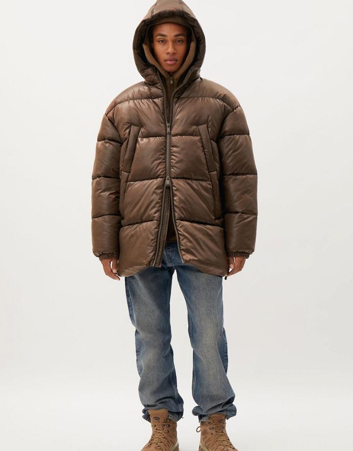 Weekday Ruben Oversized Puffer Jacket In Brown