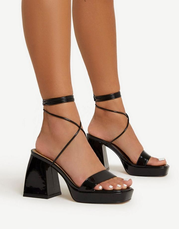 Ego Itzayana Platform Heel Sandals In Black Patent