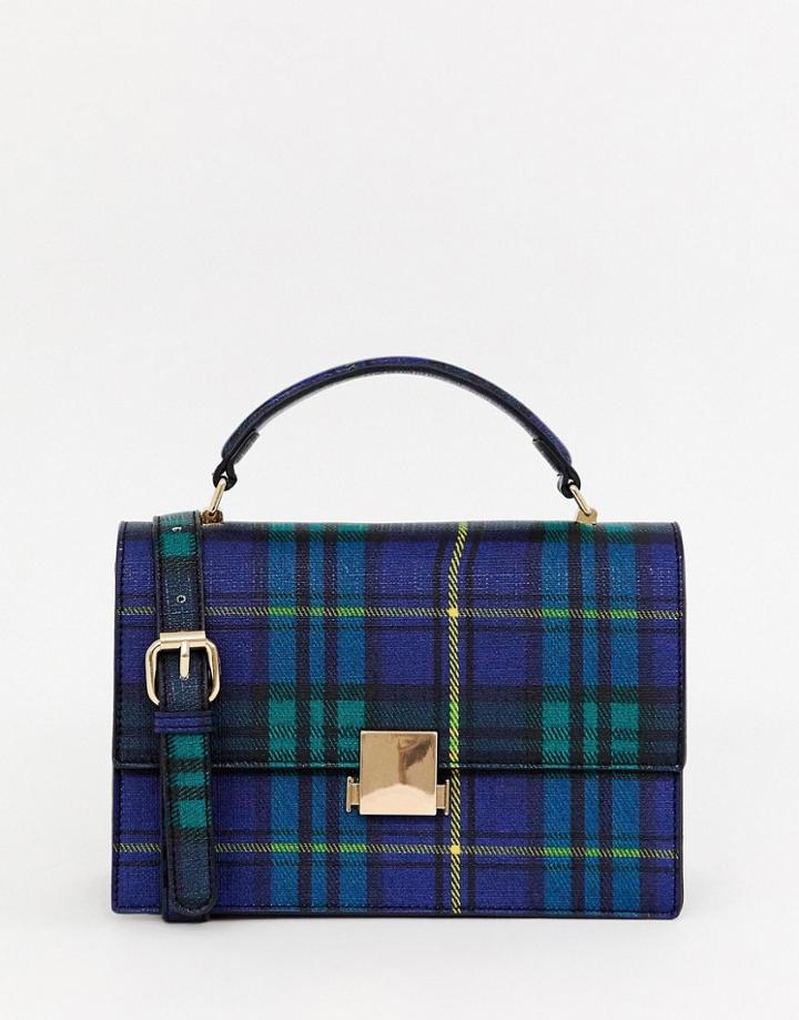 Miss Selfridge Structured Crossbody Bag In Blue Plaid Check - Multi