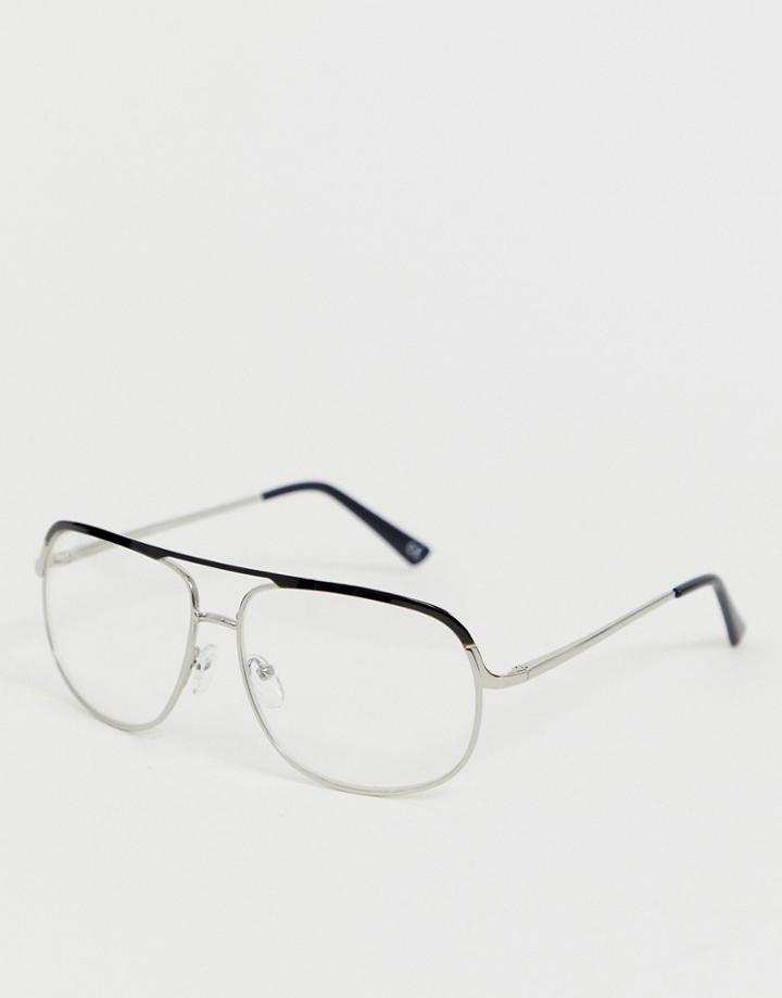 Asos Design Navigator Glasses With Silver Frame With Clear Lenses - Silver
