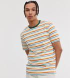 Asos Design Tall Organic Cotton Relaxed T-shirt With Rainbow Stripe And Contrast Neck - Multi