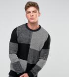 Jack & Jones Originals Knitted Sweater With Mixed Panels - Black